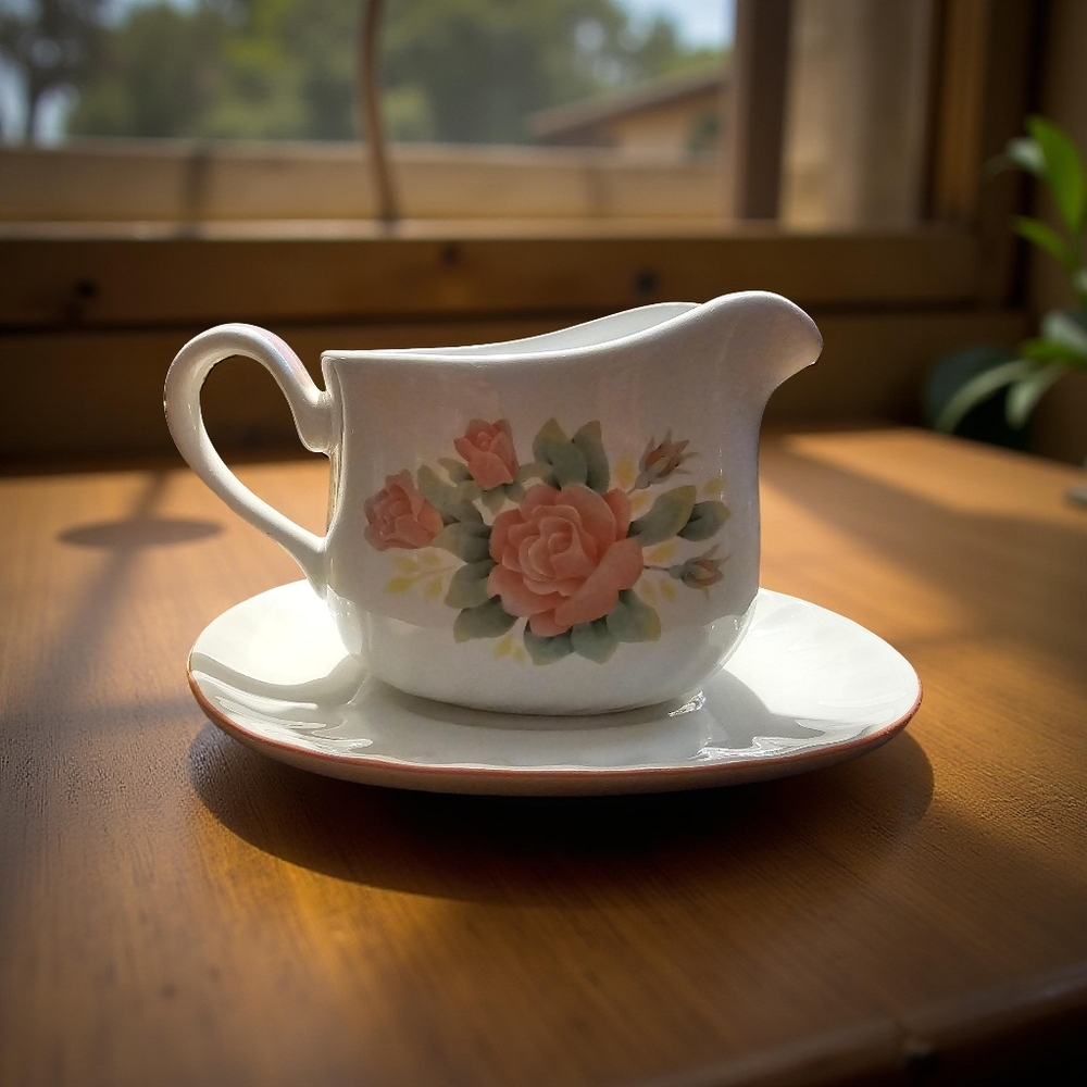 CORELLE COORDINATES STONEWARE! Beautiful Gravy Pourer And Plate To Rest On.